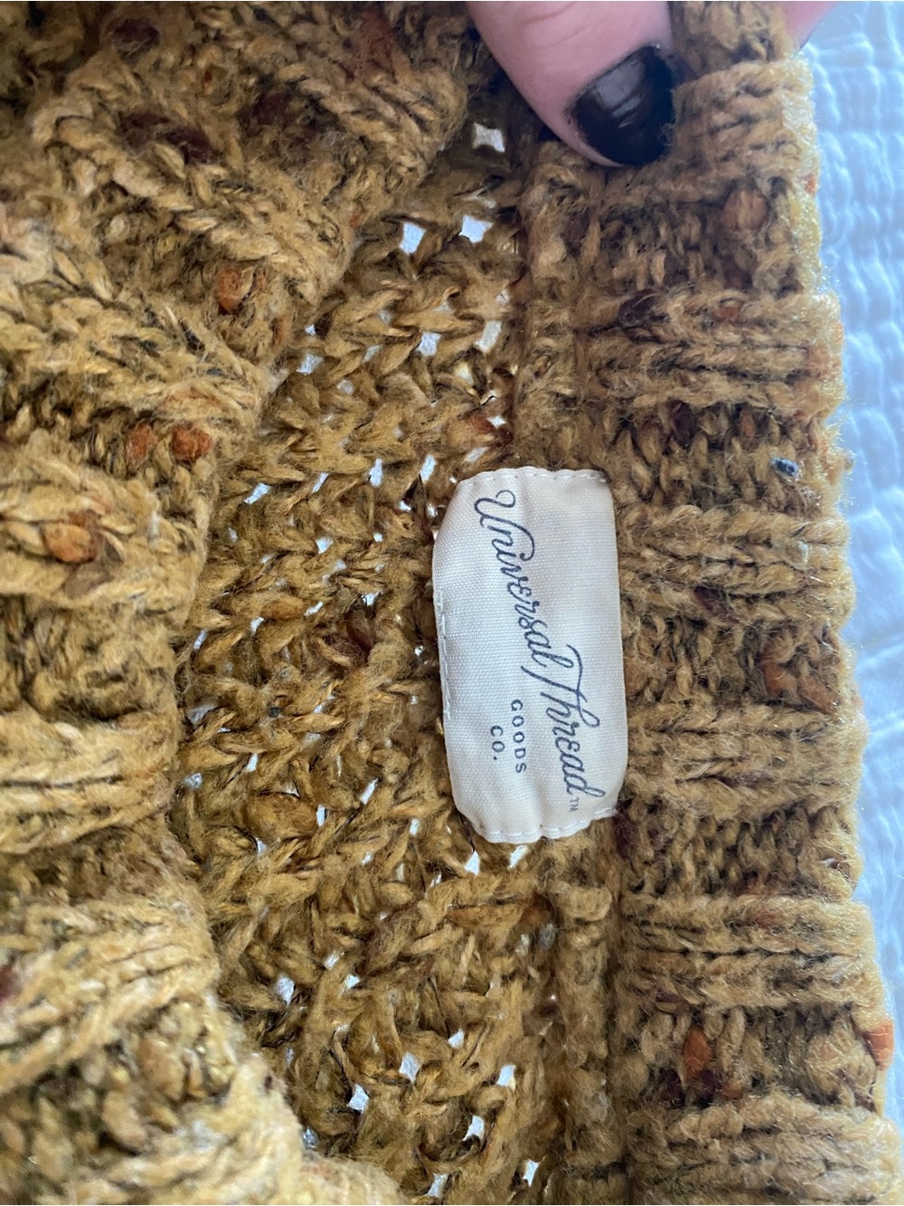 Universal Thread Marled Mustard Open-Weave Crew Sweater